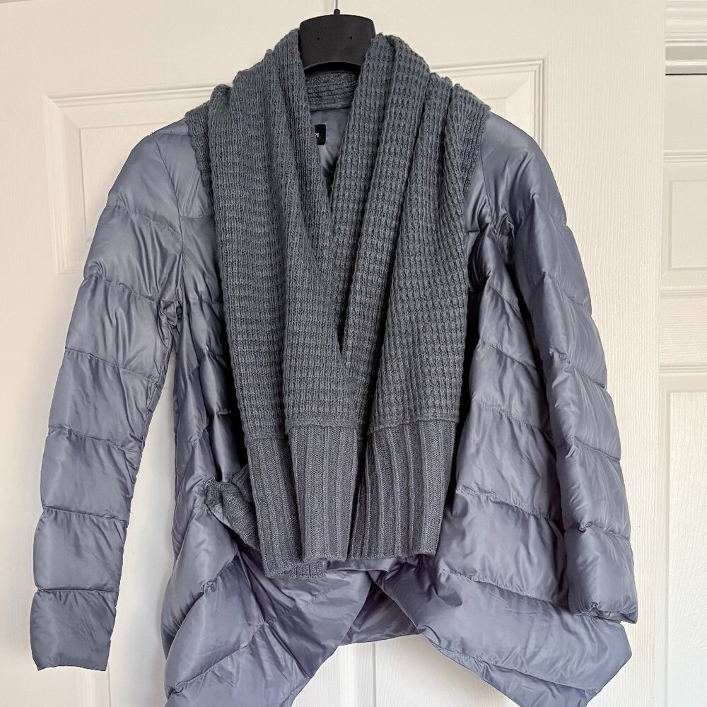 Asymmetrical Patrizia Pepe Firenze jacket with a scarf collar.